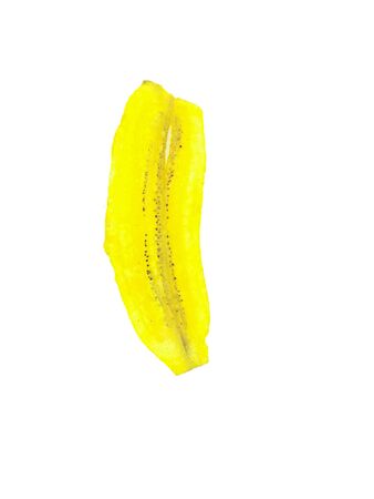 Single banana chip on white background. Tasty fried banana slicesの写真素材