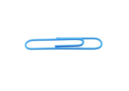Single blue paper clip on a white background. One paper clip imageの写真素材