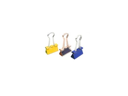Colorful binder clips isolated on white background. Clerical clips for paperの写真素材