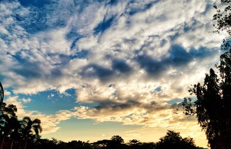 Beautiful panorama at sunset-Beautiful view in the clouds with treesの写真素材
