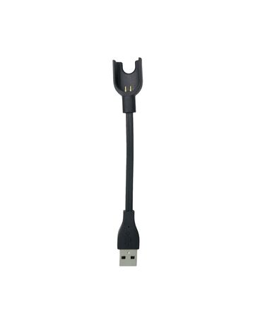 single usb cable isolated on white background. A black charging cableの写真素材
