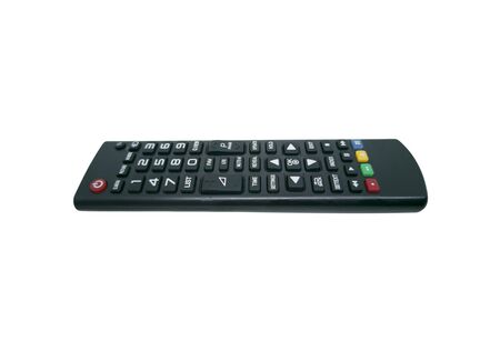 Single remote control digital isolated on white background. A black remote control for televisionの写真素材
