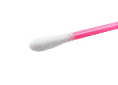 single closeup pink cotton bud isolated on white background. A clean cotton bud imageの写真素材