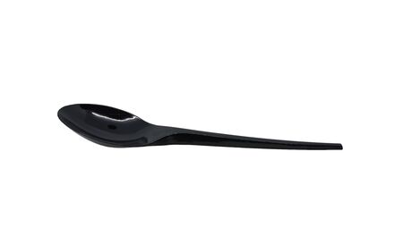 Single plastic spoon isolated on white background. A black spoon image without shadowの写真素材