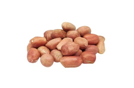 Pile peanut Seeds isolated on white background. Fresh peanuts in closeupの写真素材