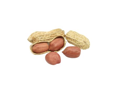 Peanuts in the shell isolated on white background. Dried peanuts for snack in closeupの写真素材