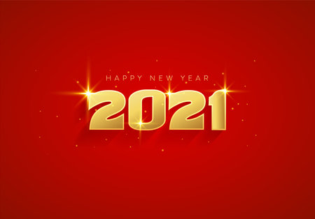 Luxury Happy New Year 2021 text design with elegant gold color on red background. Beautiful Golden...