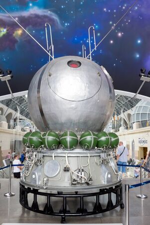 Russia, Moscow, VDNH, June 25, 2019: Exposition of the Cosmonautics and Aviation Center - the largest space museum in Russia. The pavilionのeditorial素材