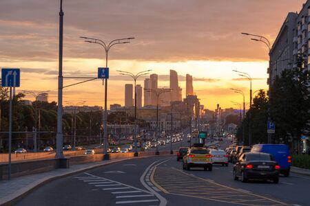 Russia, Moscow, July 14. 2019:  Krymsky Val in the sunset of a summer day.のeditorial素材
