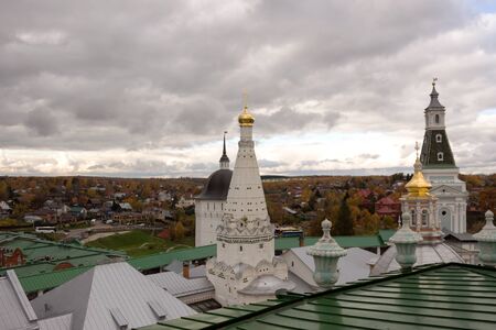 Russia, Sergiev Posad: October 05, 2019. Holy Trinity-St. Sergius Lavra. UNESCO World Heritage Site. top view, view from the bell tower, panoramaのeditorial素材