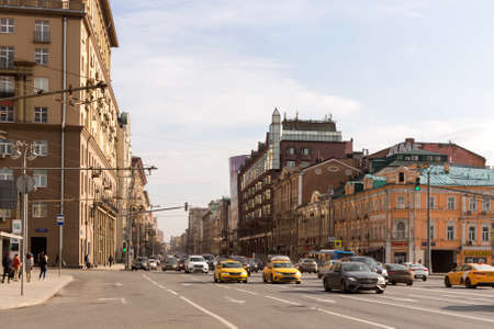Moscow, Russia - March 09. 2020:  Tverskaya street, Spring day.のeditorial素材