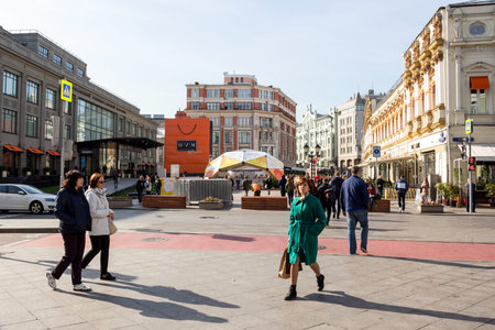 Russia, Moscow, September 25, 2017: Annual festival Golden Autumn. Views of the pedestrian street...