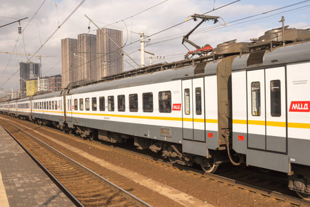 Moscow, Russia - March 09. 2020:  Savelovskaya station of the Moscow Central Diameter.  MÐ¡D line...
