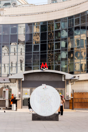 Moscow, Russia - March 09. 2020: Belorusskaya metro station, entrance, outdoorのeditorial素材