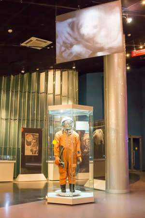 Russia, Moscow, 30.11.2017: Space museum exposition. Astronaut in the spacesuit - museum exhibitのeditorial素材