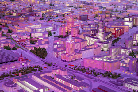 Russia, Moscow, November 03, 2019: Moscow in miniature,  architectural Moscow  maket, layout of buldings, roads, railways and other sights of the city.のeditorial素材