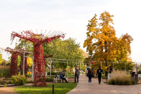 Moscow, Russia - October 03, 2019:  VDNH Park on a Sunny autumn day. Golden autumn in the city Park.のeditorial素材