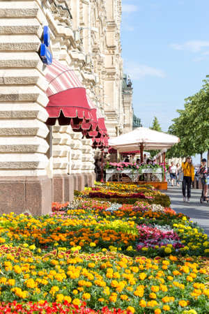 Russia, Moscow, July 21, 2020: Flower decoration of streets near GUM, an annual flower festival.のeditorial素材