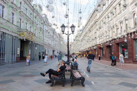 Russia, Moscow, July. 20, 2020: Nikolskaya street, a summer dayのeditorial素材