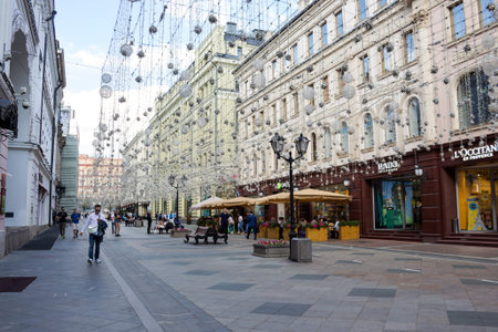 Russia, Moscow, July. 20, 2020: Nikolskaya street, a summer day