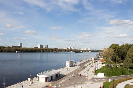 Russia, Moscow, September 16, 2020: Embankment near the Northern River Station. Stairs, steps.のeditorial素材