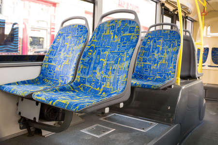 Moscow, Russia - September 1, 2017: The interior of the bus public transport in Moscow. Municipal public transportのeditorial素材