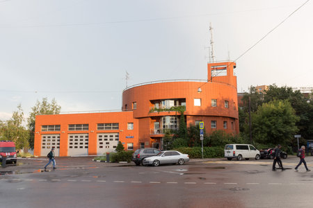 Russia, Moscow, August 28, 2020: Building of the Fire and rescue squad 202, Volkhovsky pereulok, house 3のeditorial素材
