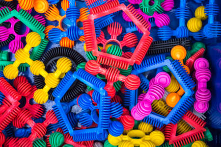 Volumetric constructor game for children's, learning colors, shapes. Develops fine motor skills, imagination. Children's educational toy.の写真素材