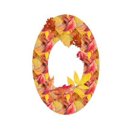 The letter o is decorative, decorated with autumn leavesの写真素材