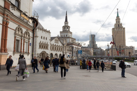 Moscow, Russia - May 18 2022: Kazansky railway station, city life, crowded