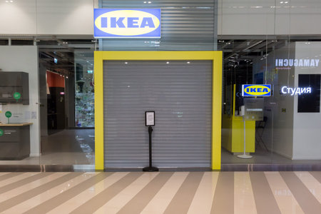 Moscow, Russia, March 2022: Ikea suspends work in Russia. The shops are closed