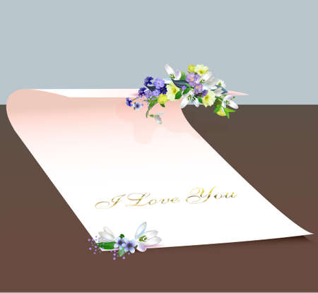 love letter, note, postcard, letter with a bouquet of spring flowers for designのイラスト素材