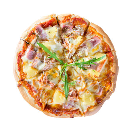 Hot Sliced Hawaiian pizza isolated on a white background.の写真素材