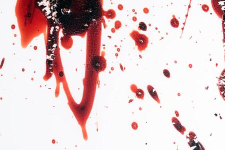 Realistic bloody splatters. Drop and blob of blood. Bloodstains.の写真素材