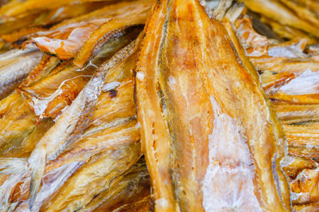 Close-up of dried anchovies. Seafood in the market.の写真素材