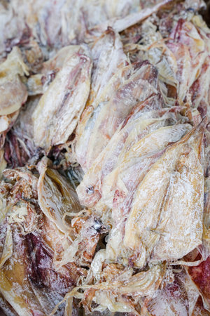 Close-up of dried anchovies. Seafood in the market.の写真素材