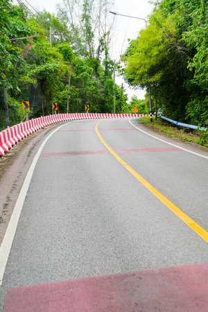 Small curve road through the tropical forest in sunlightの写真素材