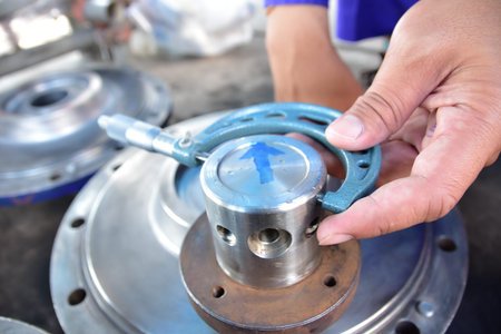 Technician use an Out-side Micrometer to measure the shaft's diameter. In the Water Circulation Pump...