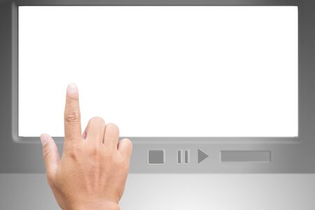 Hand Pointing On Screen With Blank Spaceの写真素材