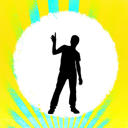 Silhouette Person With Hand Pointing Up,Retro Background Style の写真素材