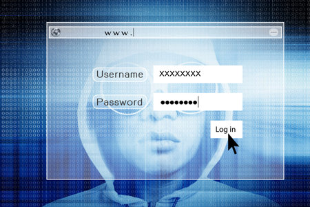 Hacker With Log On Screen,Computer Fraud Concept Background 