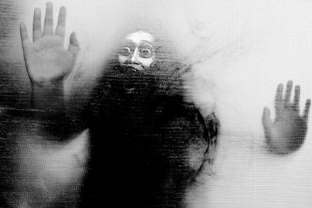 Let Me Out,Black And White Horror Background For Halloween Or Ghost Concept 