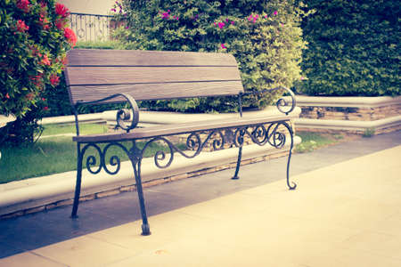 Bench Decorated In The Garden,Retroの写真素材