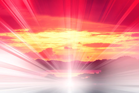 Abstract Red Burst Backgroundの写真素材