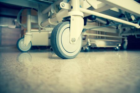 Close Up Hospital Bed Wheels Concept And Ideas For Healthcare And Medical Backgroundの写真素材