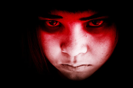 Out from the dark,Portrait of scary girl staring at cameras,Ghost girl hiding in the dark,Horror...