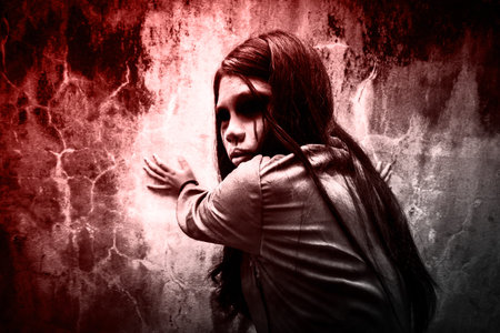 Ghost girl,Horror background for halloween concept and book cover ideasの写真素材