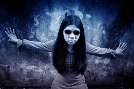 Ghost girl,Horror background for halloween concept and book cover ideasの写真素材