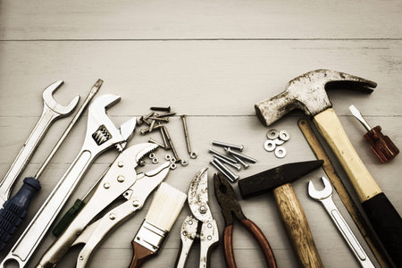 Repair tools on wooden table