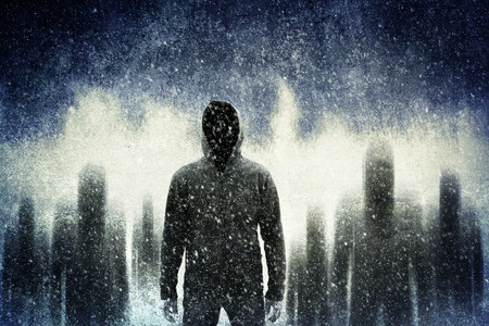 Group of mysterious gangster in scary nightの写真素材